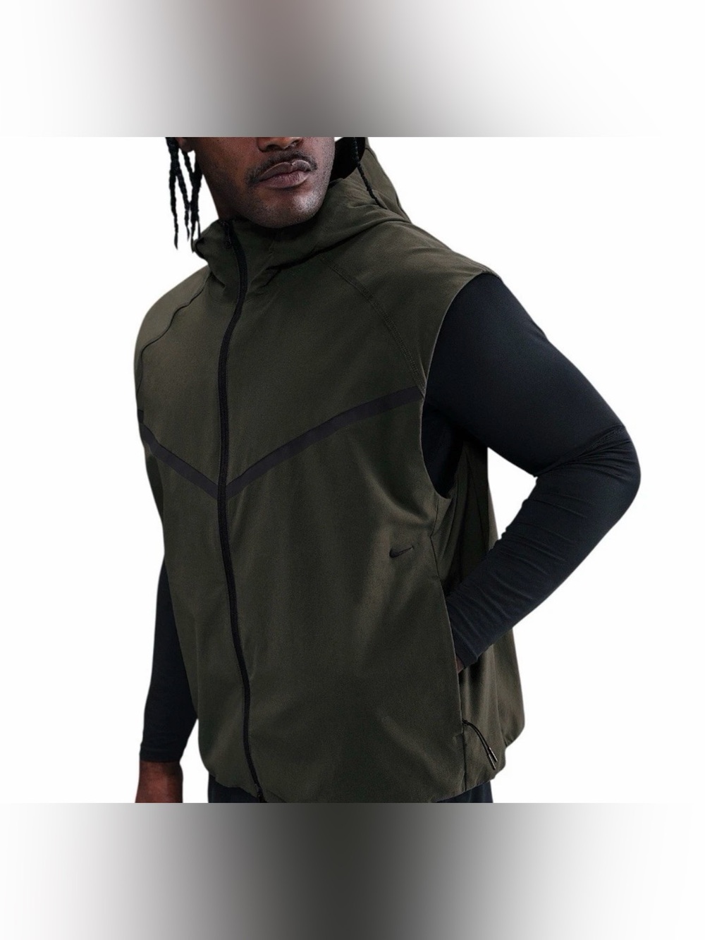 Nike Tech Dri Fit Woven Windrunner Vest Mens S Olive Green Stretch